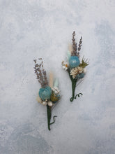 Load image into Gallery viewer, Soft Blue and White Wedding Boutonniere
